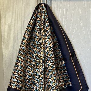 Echo  Alphabet Designer Scarf Navy Background Vintage Japan Silk Blend 23" x 23"